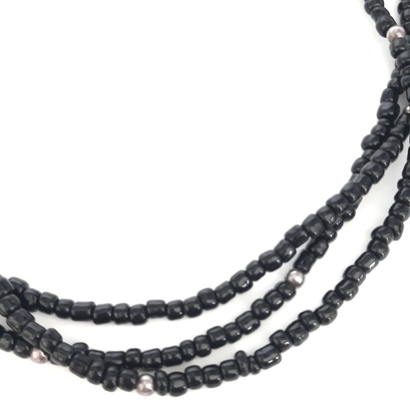 SILPADA 3 STRAND STERLING SILVER & BLACK GLASS SEED BEAD NECKLACE 15.5" + 2" Ext - Picture 4 of 6